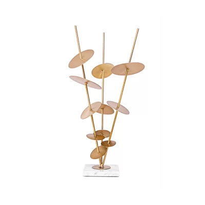 Escultura discos na base marmorizada 42x20x20cm