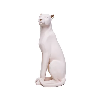 Escultura leopardo sentado creme 33x15x13cm