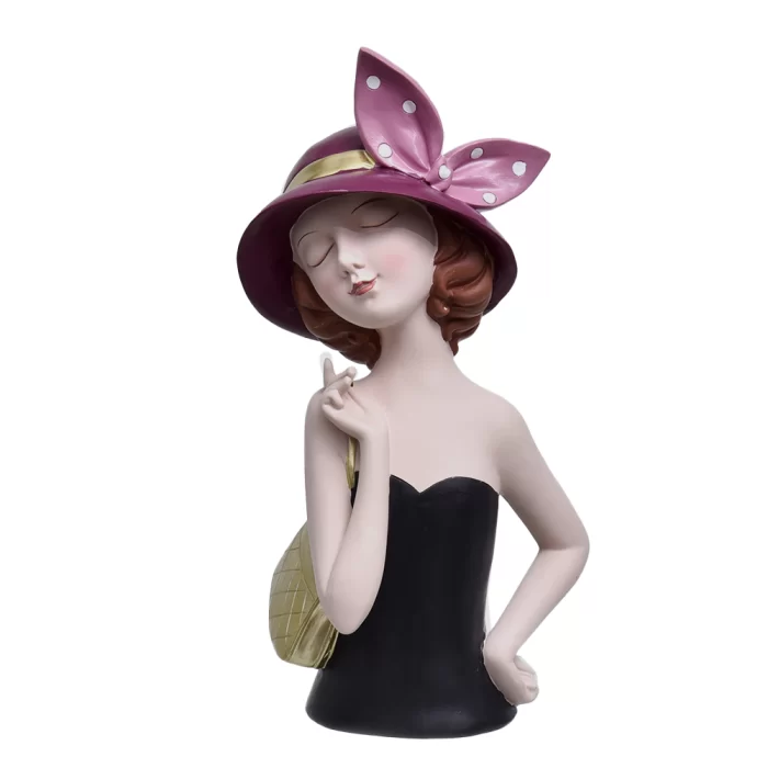 Escultura mulher com bolsa dourada 35x18x11cm