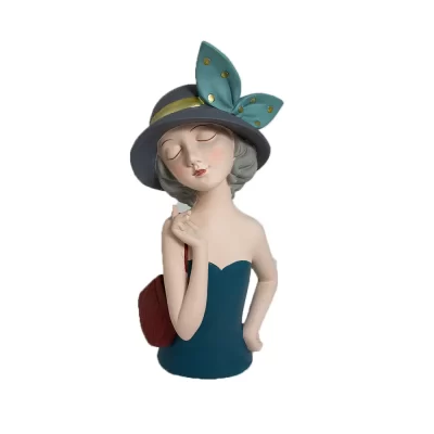Escultura mulher com bolsa vermelha 35x18x11cm