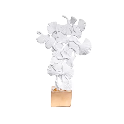 Escultura folhas brancas 40x23x11cm