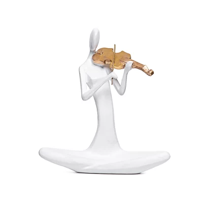 Escultura figura branca com violino 20x18x8cm