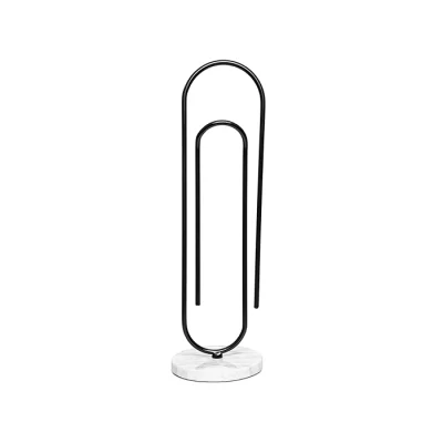 Escultura clips preto na base marmorizada 39x12x12cm
