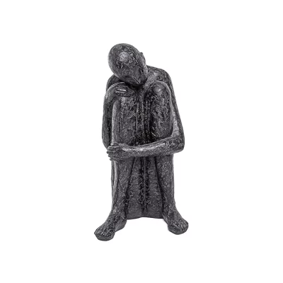 Escultura homem sentado pensativo 29x16x14cm