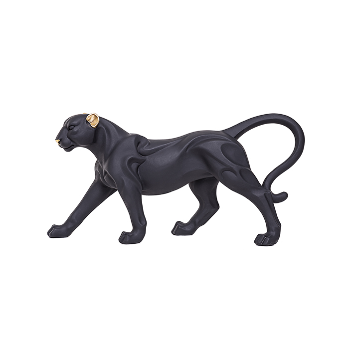 Escultura pantera preta 17x35x10cm