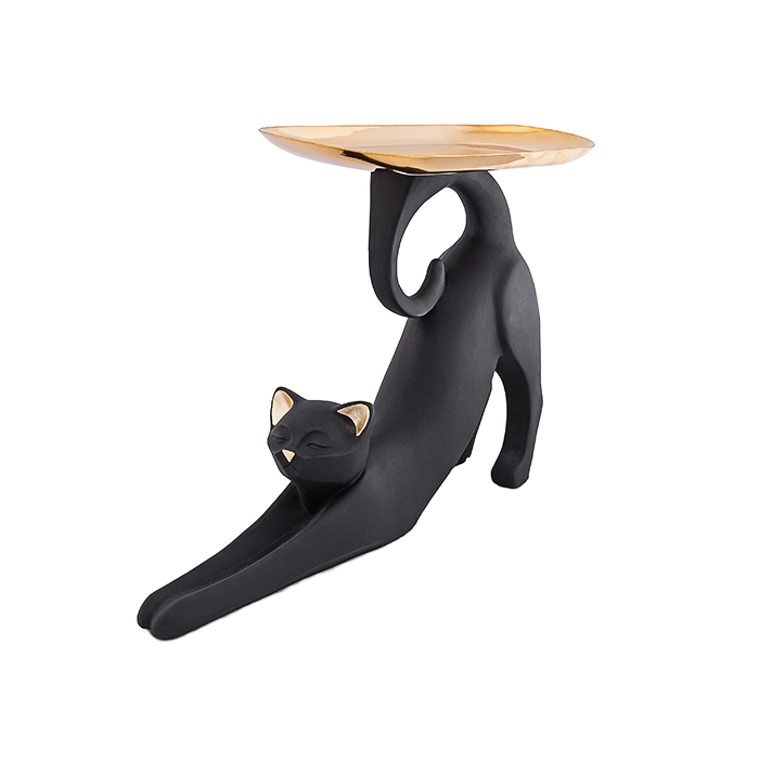 Escultura gato preto relax com bandeja 20x28x7cm