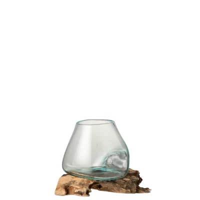 Vaso com base em madeira 20x20x16cm