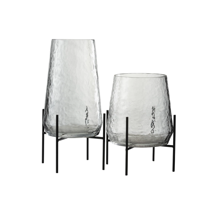 Alternative view of Vaso em vidro martelado com suporte 32x18x18cm