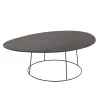 Mesa de centro oval em madeira com suporte em metal 40x121x80cm
