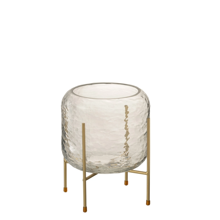 Vaso em vidro martelado com suporte 23x19x19cm