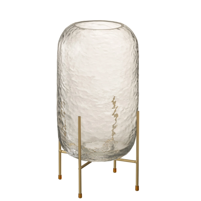 Vaso em vidro martelado com suporte 37x20x20cm