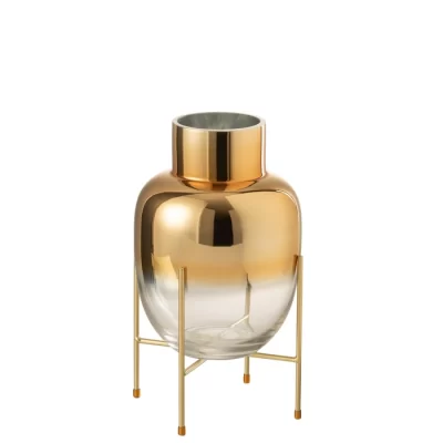 Vaso sol transp/dourado com suporte 32x18x18cm