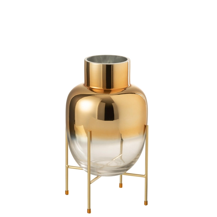 Vaso sol transp/dourado com suporte 32x18x18cm