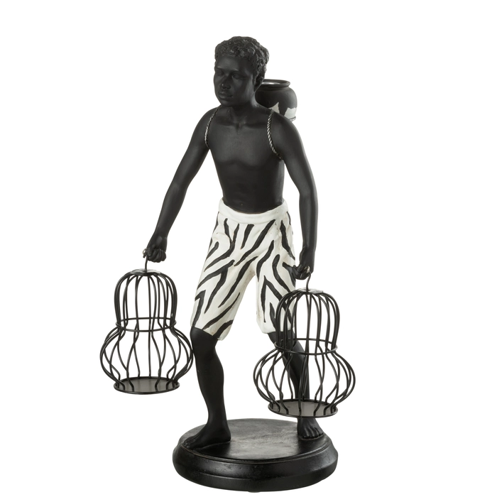 Escultura homem segurando cestas 32x22x17cm