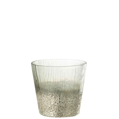Vaso ribbed prata em vidro 16x17x17cm