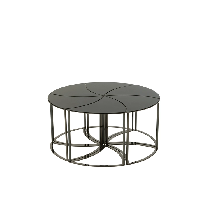 Jogo de 6 mesas tornado em metal/vidro 48x100x100cm