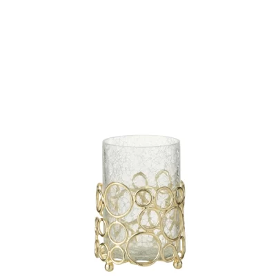 Vaso kyev em vidro com suporte em metal 17x10x10cm