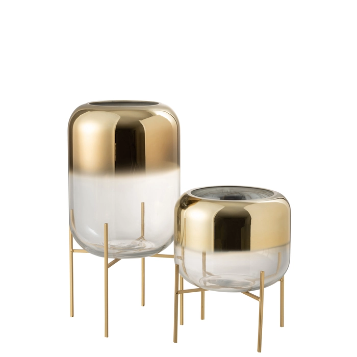 Alternative view of Vaso oceanne transp/dourado com suporte em metal 23x23x23cm