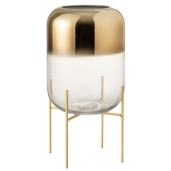 Vaso oceanne transp/dourado com suporte em metal 36x25x25cm