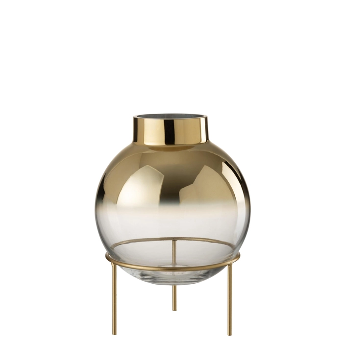 Vaso oceanne transp/dourado com suporte em metal 30x22x22cm
