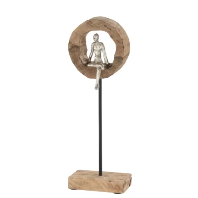 Escultura figura no tronco com suporte 48x18x11cm