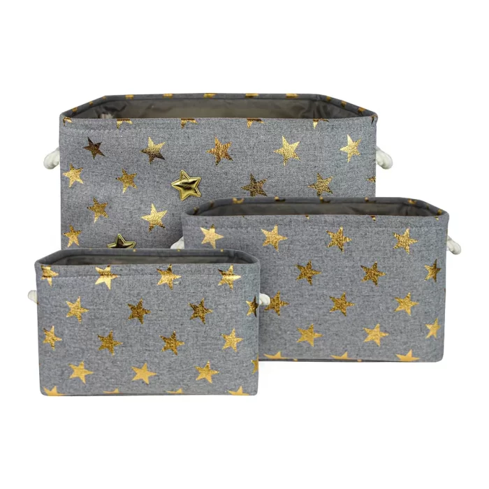Jogo 3 cestos estrela cinza 22x40x29cm