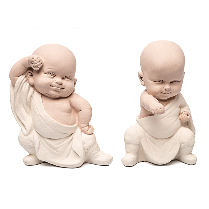 Escultura monge lutador creme 12x8x8cm