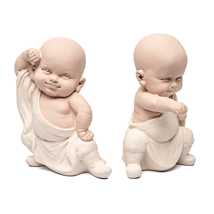 Alternative view of Escultura monge lutador creme 12x8x8cm