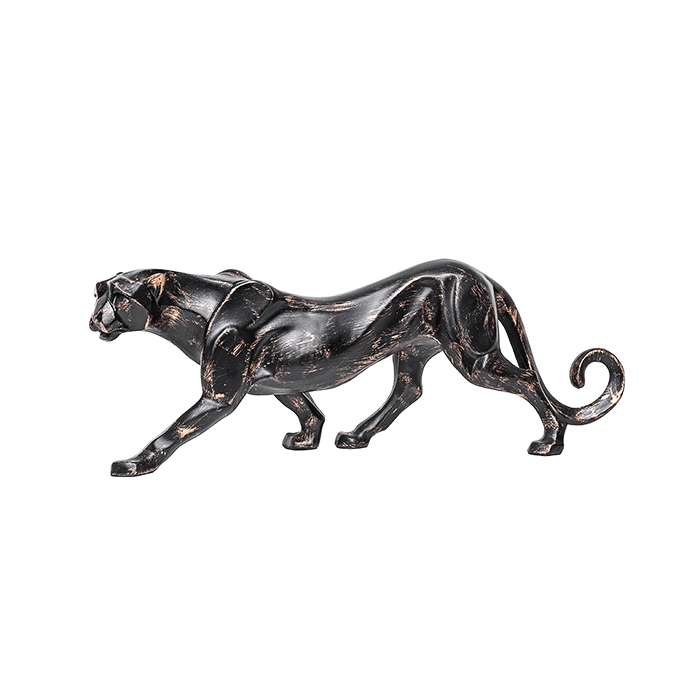 Escultura leopardo caminhando preto 16x45x11cm