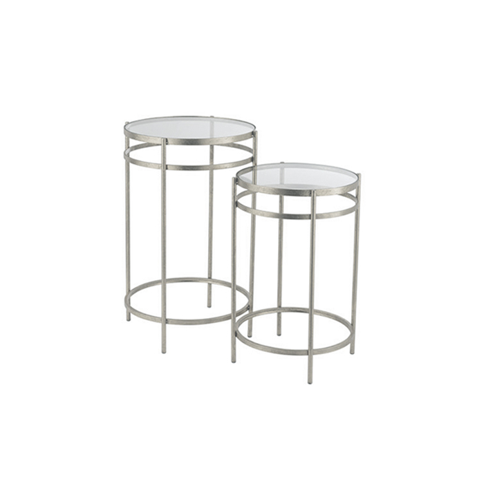 Jogo de 2 mesas laterais prata com tampo em vidro 38/43 x 61/66cm