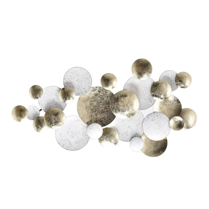 Escultura de parede circulos brancos/dourados 89x50x6cm