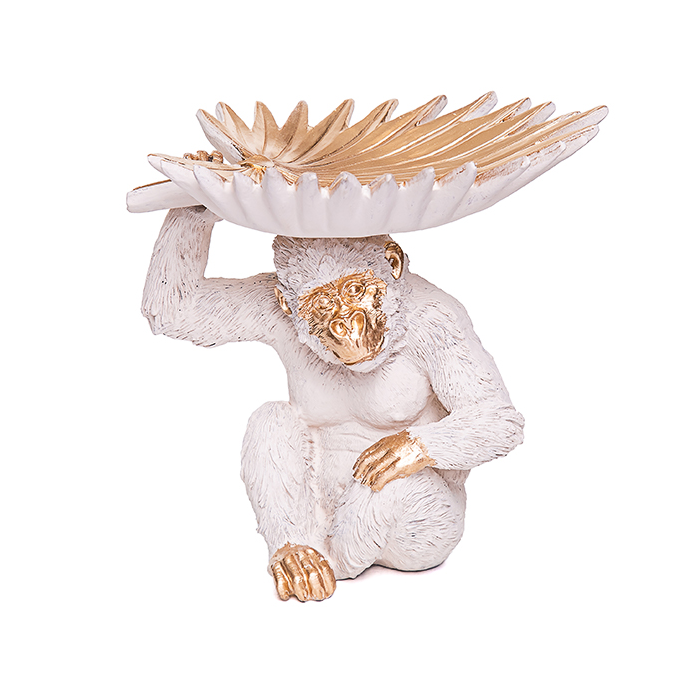 Escultura macaco com centro creme 18x19x18cm