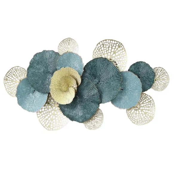 Escultura de parede circulos azuis/dourados 61x120x9cm