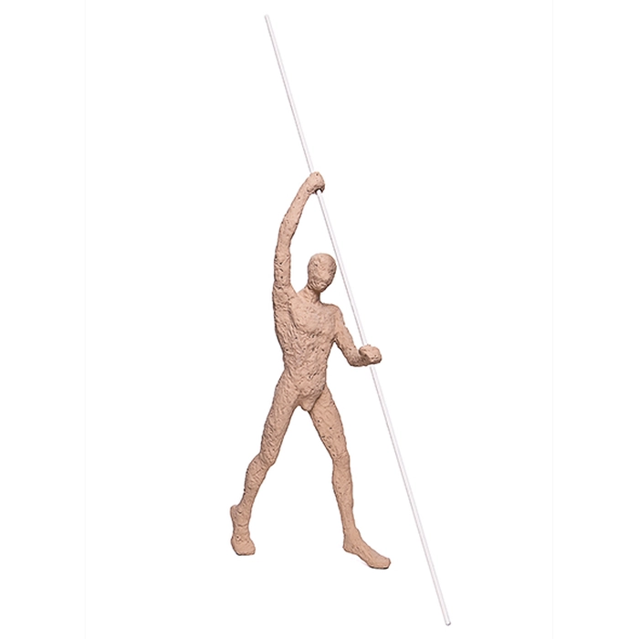 Escultura atleta com vara bege 54x29x10cm
