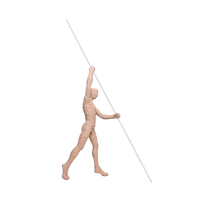 Alternative view of Escultura atleta com vara bege 54x29x10cm