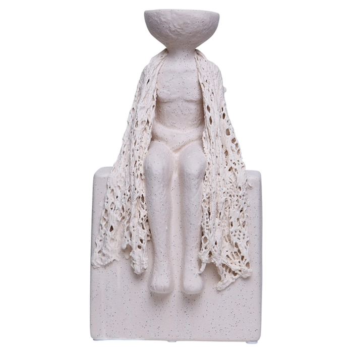 Escultura figura enigma bege areia 28x14x9cm