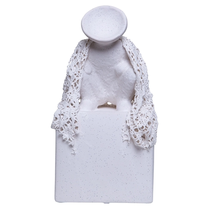 Escultura figura enigma branco areia 27x13x8cm