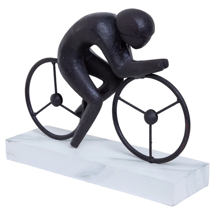 Escultura homem na bicicleta na base 21x25x8cm