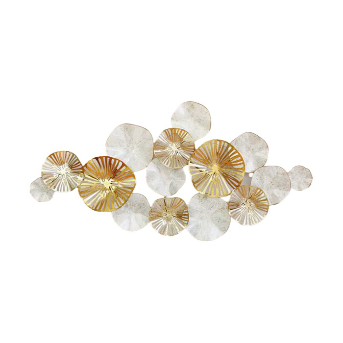 Escultura de parede circulos branco e dourado 67x135x10cm