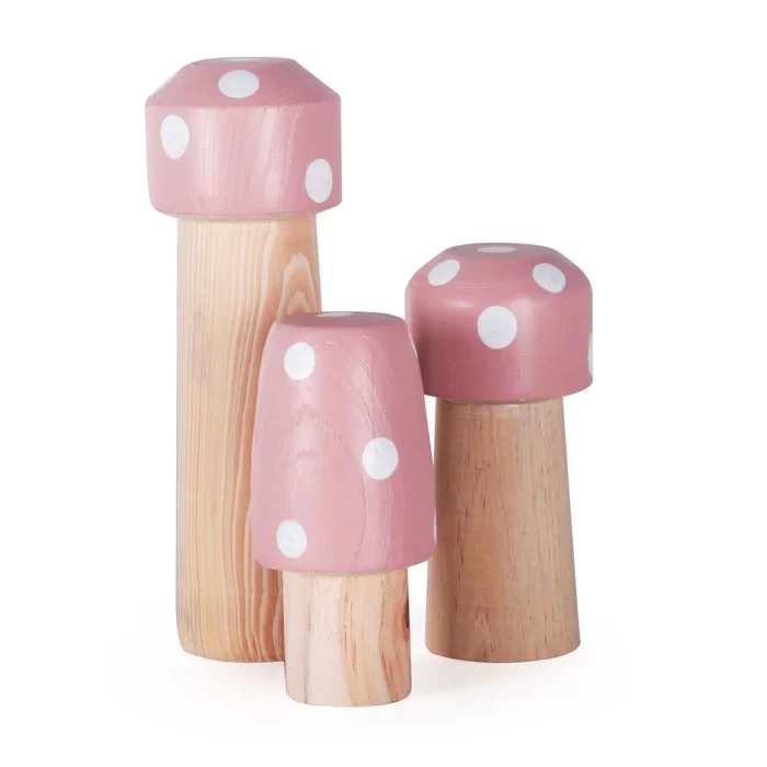 Jogo 3 cogumelos palito rosa 22x8x8cm