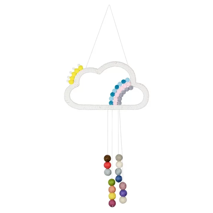 Adorno nuvem pompom branco 57x26x2cm