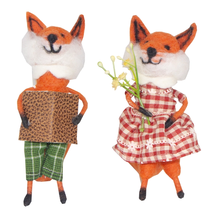 Casal raposinhas feltro 14x7x11cm