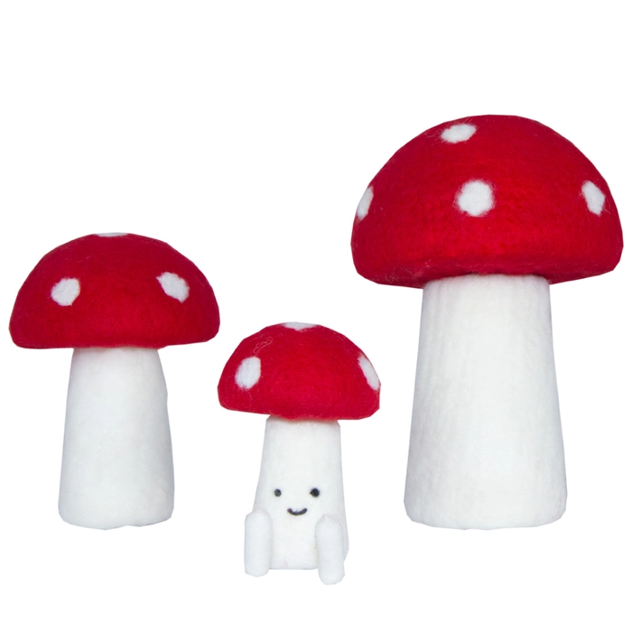Jogo 3 cogumelos feltro 24x14x14cm