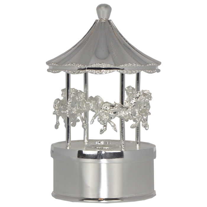 Caixa música carrossel prata 13x8x8cm