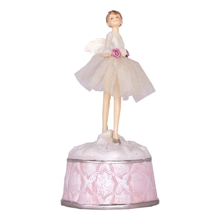 Caixa música fada branco rosa 22x11x11cm