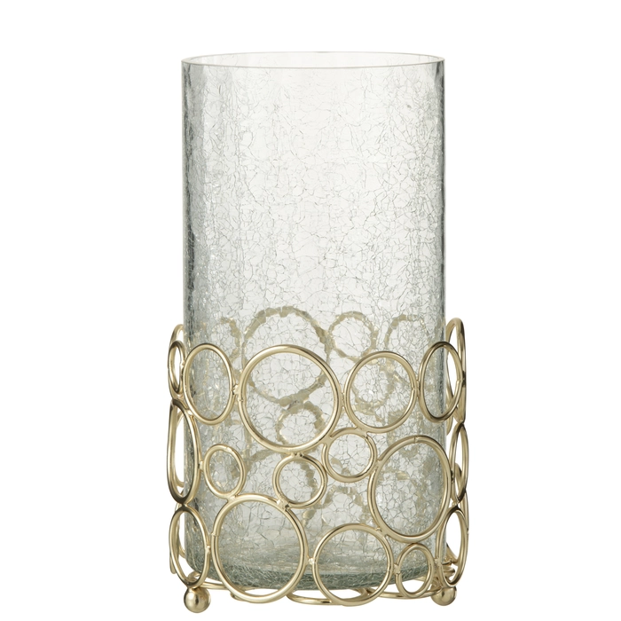 Vaso Kyve em vidro com suporte em metal 32x15x15cm