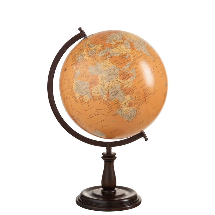 Globo amarelo com suporte em madeira 52x33x30cm