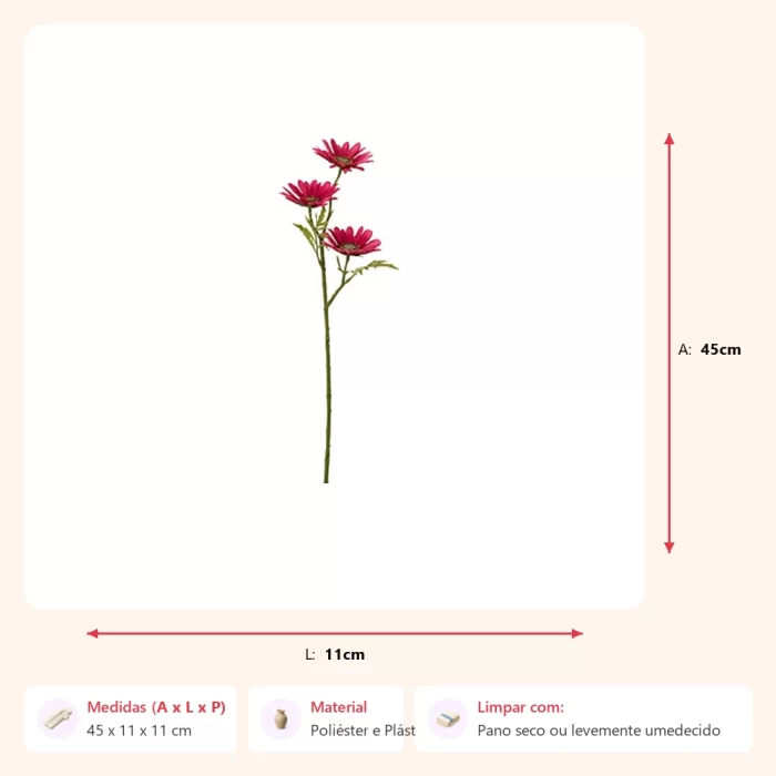 Planta margarida fúcsia 45x11x11cm - Imagem 2