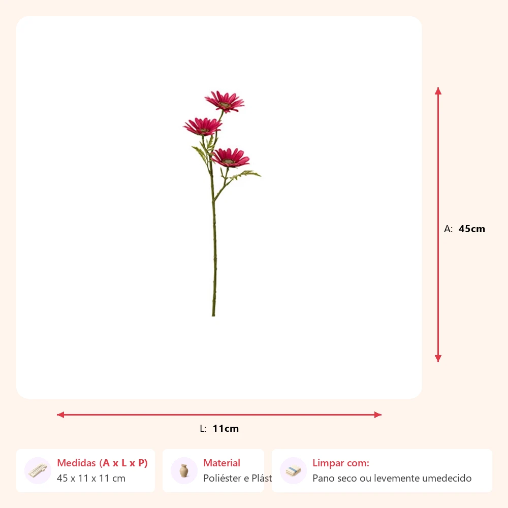 Planta margarida fúcsia 45x11x11cm - Imagem 2