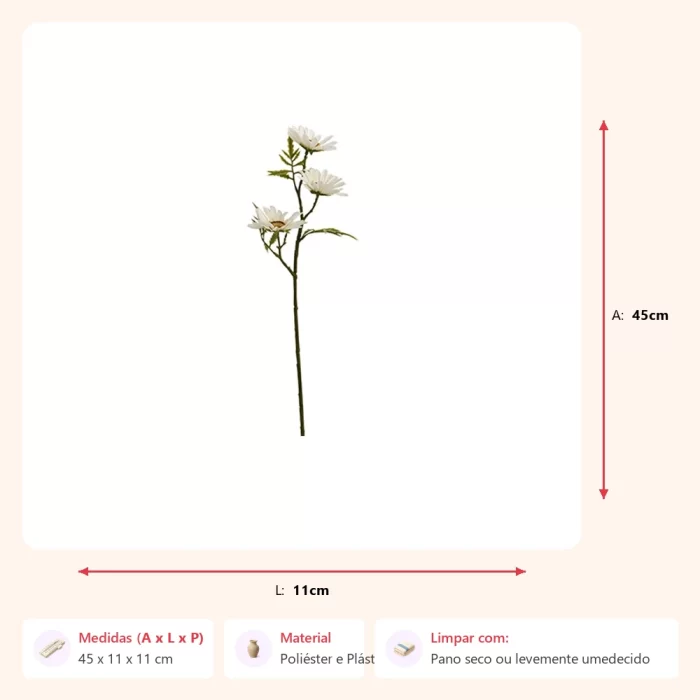 Planta margarida branca 45x11x11cm - Imagem 2